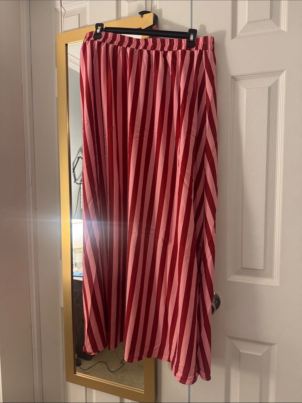SHEIN Pink and Red Vertical Stripe Maxi Skirt